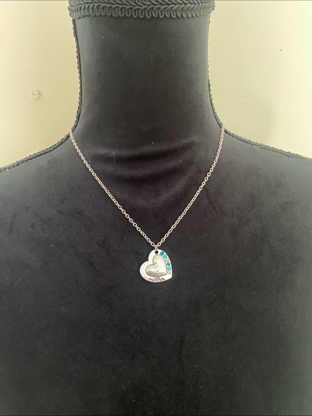 Silver "Mother" Heart Pendant Necklace with Crystals - Costume Jewelry